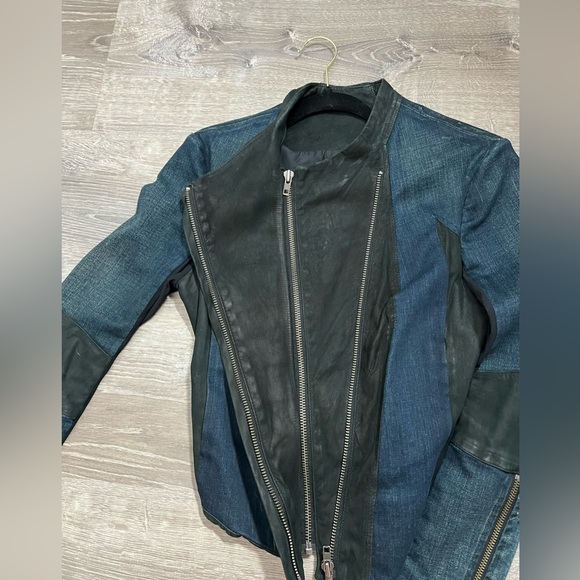 Helmut Lang Jean/Leather Double Zip Asymmetrical Jacket- Medium - Picture 10 of 12
